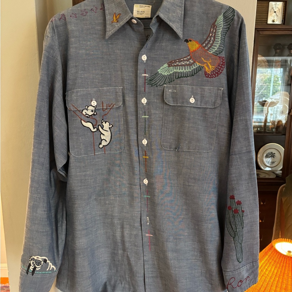 Vintage Handpainted Men’s Button-Up - Truly one of a kind!
